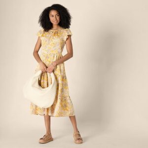 Amazon Essentials Women's Relaxed-Fit Cotton Sateen Crewneck Tiered Midi Dress - betrendyfashion.com